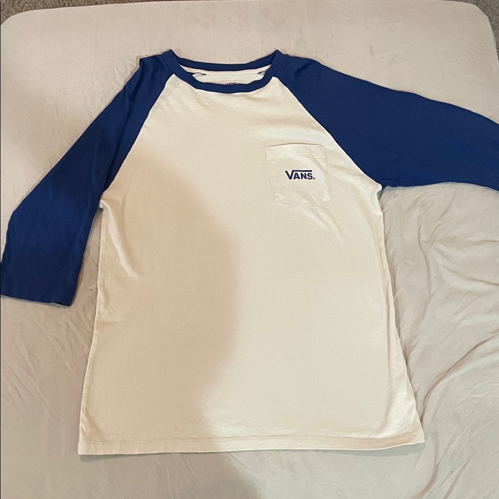 Vans Classic Blue and Off-White Raglan Tee - size small